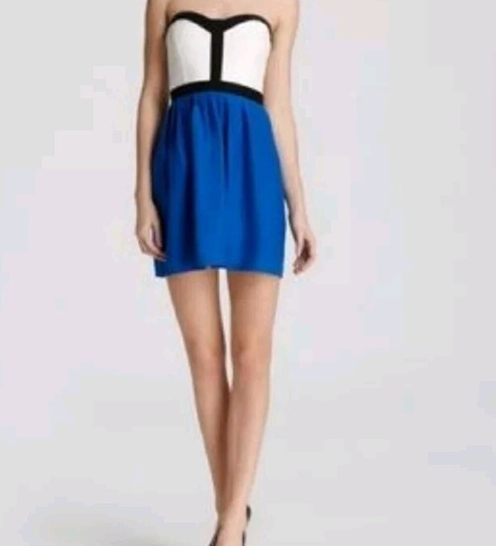 Parker Women Corset Silk Mini Dress Short Sleeve White Blue Size XS A000945
